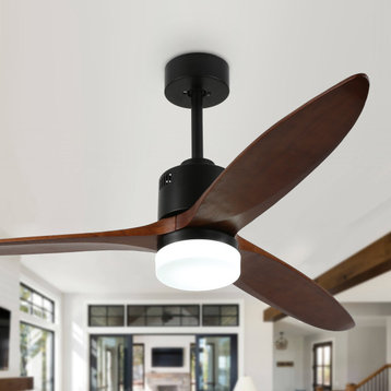 52" Rustic Black Reversible Wood Ceiling Fan with Led Light and Remote Control