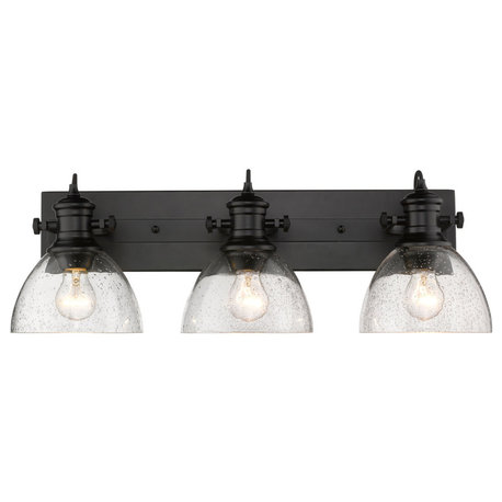 Hines 3-Light Bath Vanity, Black, Seeded Glass