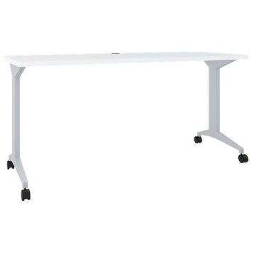 Hirsh Modern T-Leg Metal Table Desk. Arctic Silver/White