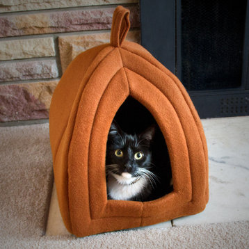 PETMAKER Cozy Kitty Tent Igloo Plush Cat Bed, Brown