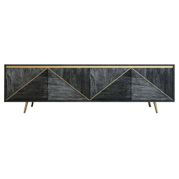 Spaint Gray and Gold Modern TV Stand with 4 Doors