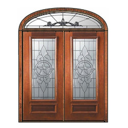 Pre-hung Transom Double Door 80 Wood Mahogany Brazos 3/4 Lite Glass - Front Doors