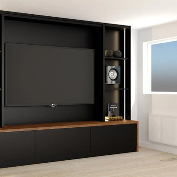 Matt Black Modern TV Unit in Lincoln Walnut Finish Supplied by Inspired Elements