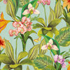 Hand Painted Orchids Floral Wallpaper, Light Blue, Double Roll
