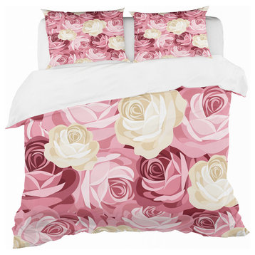 Pink and Yellow Flowers Floral Duvet Cover Set, Twin