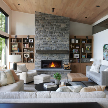 Custom Built Wall Unit with Bookshelf For Modern Cottage Living Room