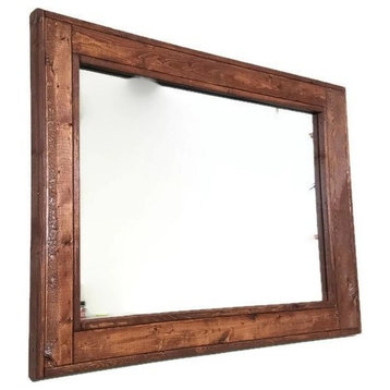 Herringbone Stained Vanity Mirror, Red Mahogany, 42"x30", Horizontal