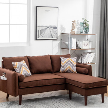 Mia 70" Sectional Sofa Chaise with USB Charger & Pillows