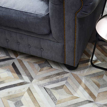 Taupe and Cream Diamond Patch Cowhide Rug