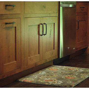 Shiloh Cabinetry:  Wyatt Flush Inset: Alder Carmel-Van Dyke Glaze; Distressed