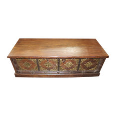 Mogul Interior - Consigned Antique Blanket Chest Indian Trunk Bench Farmhouse Design Coffee Table - Coffee Tables