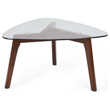 Mosier Mid-Century Modern Coffee Table With Glass Top, Walnut