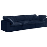 Meridian Furniture - Cozy Velvet Upholstered Comfort 3-Piece Modular Sofa, Navy - Bring home this Cozy sofa for a fresh new look. Embrace casual elegance with this Cozy velvet cloud-like comfort modular fiber-filled seating option. Handsome from all angles, this piece features soft navy velvet upholstery to make it an easy fit in any room. This modular piece can be combined with other items in the Cozy collection to create a seating group of your dreams. The cushions on this piece are exceptionally comfortableand filled with fiber for luxury that you deserve as you rest and relax.