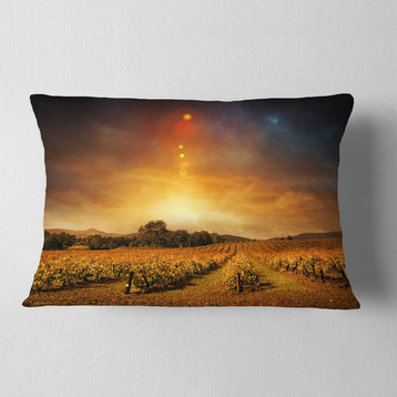Yellow Autumn Vineyard Sunset Landscape Printed Throw Pillow, 12"x20"