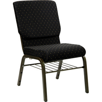 18.5''W Church Chair in Black Dot Patterned Fabric,Book Rack - Gold Vein Frame