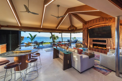 Island style living room photo in Hawaii