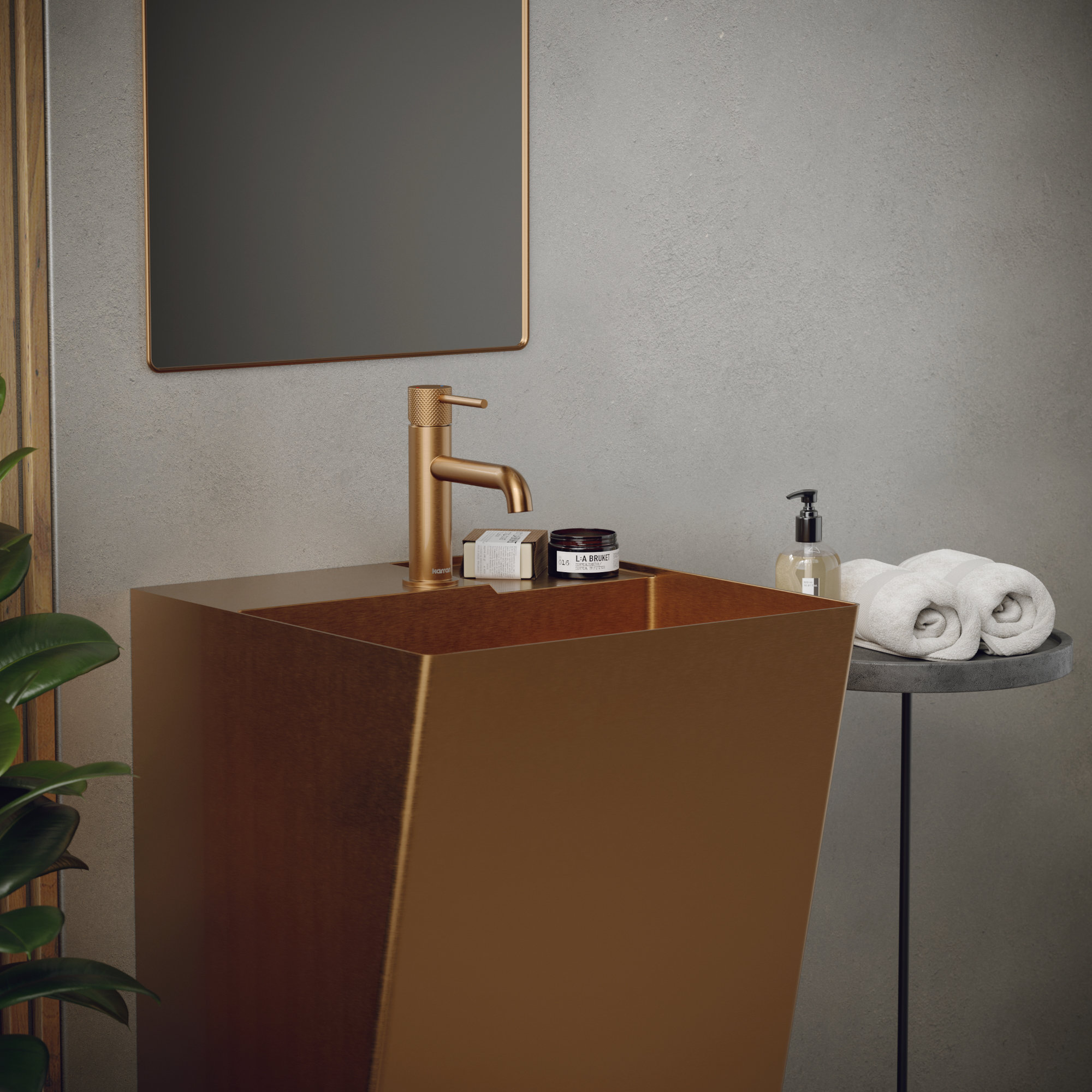 Karran Cinox Stainless Steel Rectangular Pedestal Sink, Brushed Copper