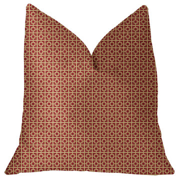 Crimson Square Red and Beige Luxury Throw Pillow, 20"x20"