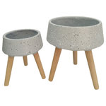 Sagebrook Home - 11/15" Terrazzo Planter With Wood Legs, Gray - Terrazzo is back and it's big. Fits well with almost any aesthetic as it's host to many colors. The natural wood gives a great Hard/Soft feel to these planters.