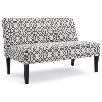Modern Loveseat, Gray Geometric Patterned Design With Matte Black Finished Legs