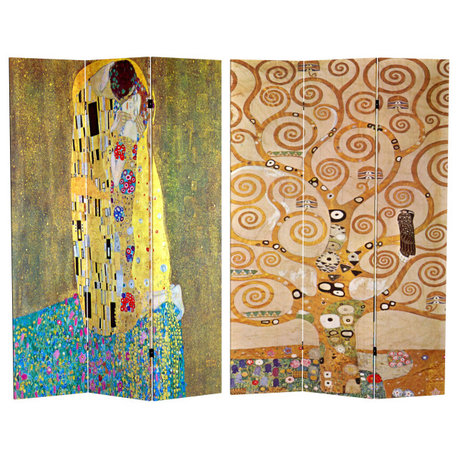 6' Tall Double Sided Works of Klimt Room Divider, The Kiss/Tree of Life