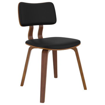 Mid-Century Modern Faux Leather and Wood Side Chair, Black