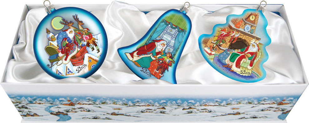 Hand Painted 3 Piece Night Before Christmas Glass Scenic Ornaments Set ...