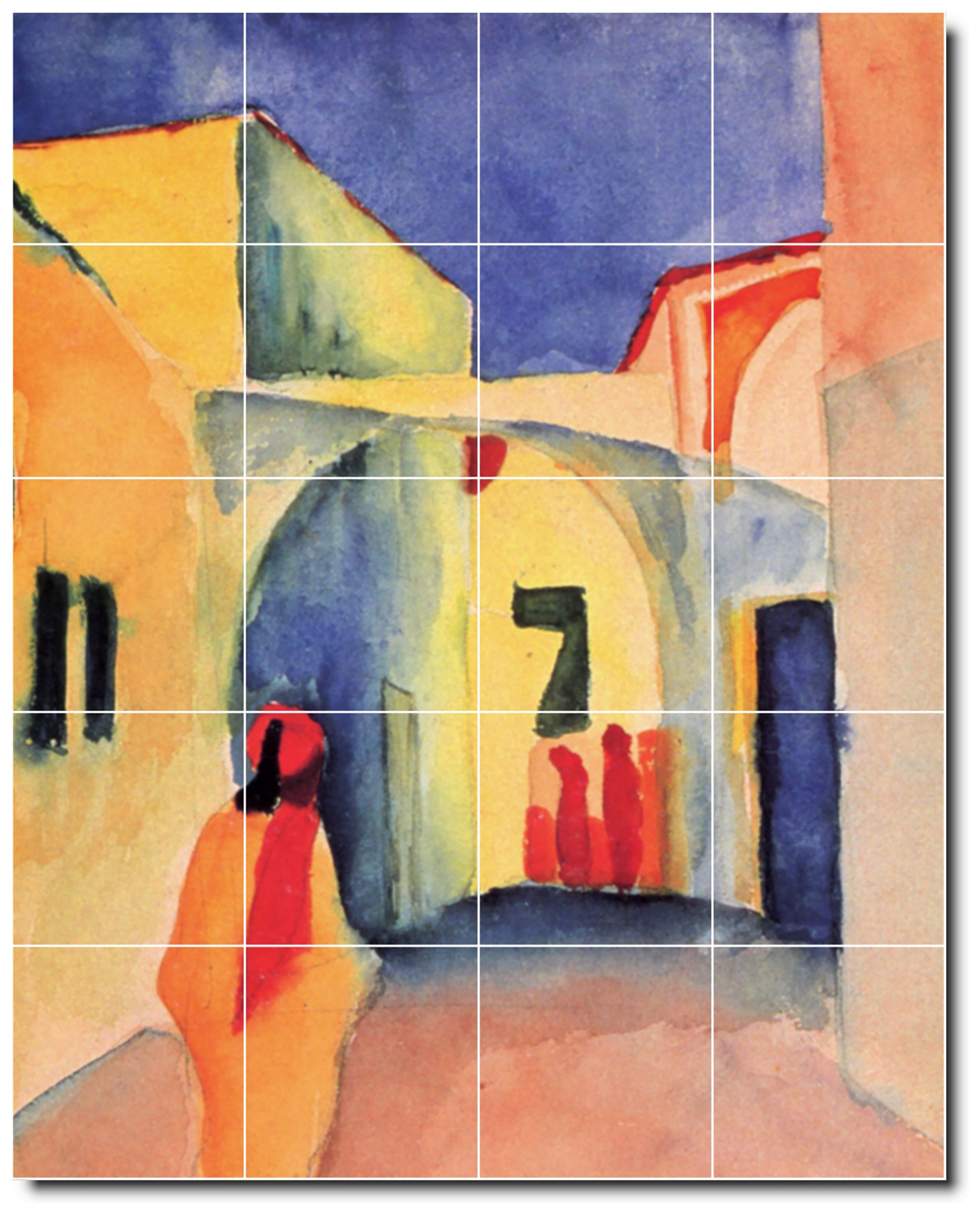 Mural En Céramique August Macke 40x48 Pouces – 30 Carreaux 8x8, Art Mural Multi-pièces