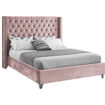 Aiden Velvet Bed, Pink, Queen