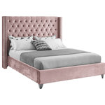 Meridian Furniture - Ames Velvet Bed, Pink, Queen - Elegant and eye-catching, the stunning Aiden Bed from Meridian Furniture is the perfect addition to any bedroom. Rich velvet covers the deep tufted design. A beautiful wing bed design is complimented by hand applied chrome nail head details. Strength and beauty is guaranteed with a solid wood frame and stainless steel legs.