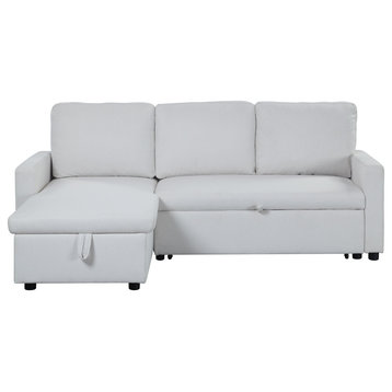 ACME Hiltons Sleeper Sectional Sofa With Storage, Beige Fabric