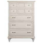 Magnussen - Magnussen Newport Drawer Chest in Alabaster - Inspired by the architecture and landscape of California Wine Country, the Newport bedroom collection exudes the ambience of laid-back luxury. Crafted of high-low Pine and Hardwood Solids, the soft Alabaster finish and Brushed Pewter hardware mix effortlessly with graceful turned legs and designer details to create a look that is bold yet inviting. Adding a casual and coastal resort flair, Shutter wood doors are used on select pieces. Crisp and updated, Newport promises long-lasting design and sturdy construction for any relaxed setting.
