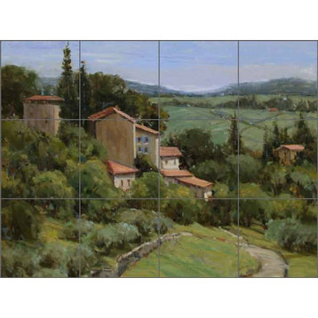 Ceramic Tile Backsplash "Above the Olive Groves" by Judy A. Crowe, 17"x12.75"