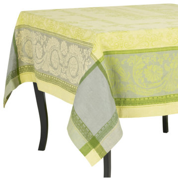 French Home Linen 71" x 100" Cleopatra Tablecloth Chartruse, Green, Grey
