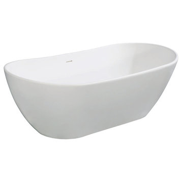Aqua Eden 72" Solid Surface White Stone Freestanding Tub w/Drain, Matte White
