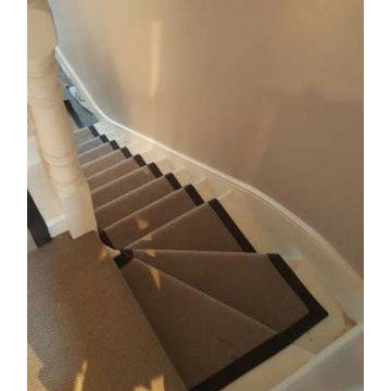 Grey Carpet to Stairs with Black Border as Carpet Runner