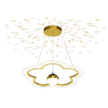 Romantic Starry and Cloud-shapped Chandelier, Yellow, Dia 19.7", Flower