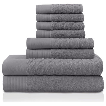 8 Piece Turkish Cotton Quick Drying Towel Set, Gray