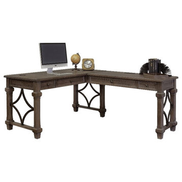 Pemberly Row Wood Open L-Desk & Return Writing Table Office Desk Gray