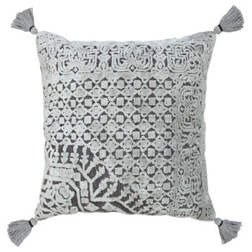 Gray Traditional Textured Geometric Throw Pillow