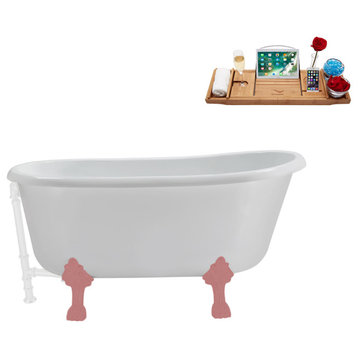 57'' Streamline N374PNK-WH Soaking Clawfoot Tub and Tray with External Drain