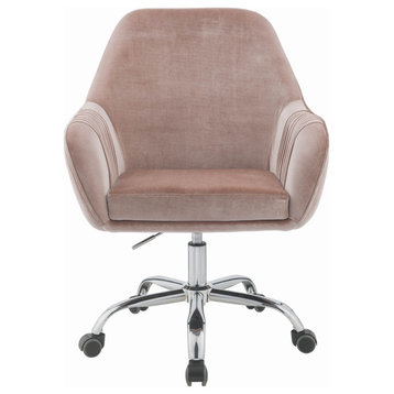 Dusty Rose Velvet Seat Swivel Adjustable Task Chair Fabric Back Steel Frame