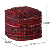 GDF Studio Kamil Recycled Fabric Artisan Cube Pouf, Red