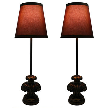 Urbanest Set of 2 Charlotte Mini Buffet Lamps in Burnt Gold w/ Chocolate Shades