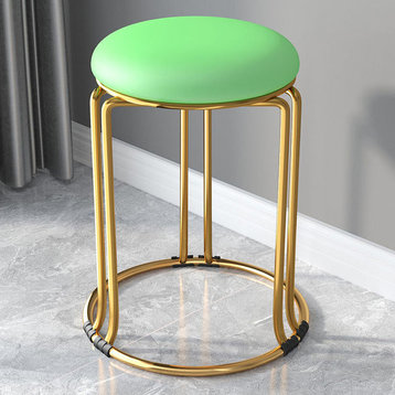 Nordic Suede and Leather Stacked Dining Round Stool, Green, Leather
