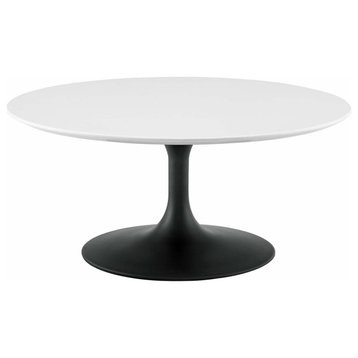 Modern Designer Lounge Round Coffee Table, Wood Metal Steel, Black White