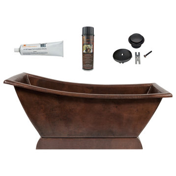 67" Hammered Copper Canoa Single Slipper Bathtub & Drain Package