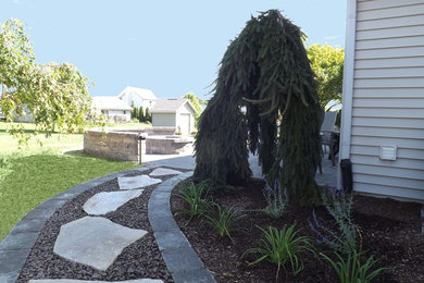 Inspiration for a mid-sized contemporary backyard shaded garden in Milwaukee with a garden path and concrete pavers.