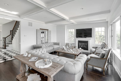 Beach style living room photo in New York