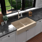 Karran USA - Karran Retrofit Farmhouse Quartz 34" Double Bowl Sink, Bisque - This retrofit apron front farmhouse design with its shorter 6-1/2” apron blends function and form beautifully, and will look stunning in your kitchen. This quartz kitchen sink is designed with a shorter apron to allow it to install into a standard 36” wide sink base cabinet. The QAR-750 34-inch double bowl 50/50 split quartz apron front farmhouse design is available in a choice of 6 elegant color options to compliment any decor.